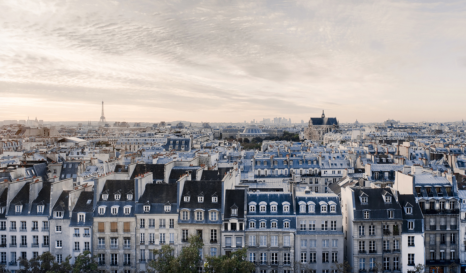 High angle view of residential buildings in Paris, France