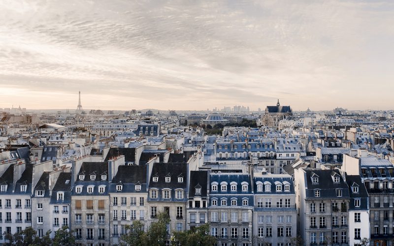 High angle view of residential buildings in Paris, France